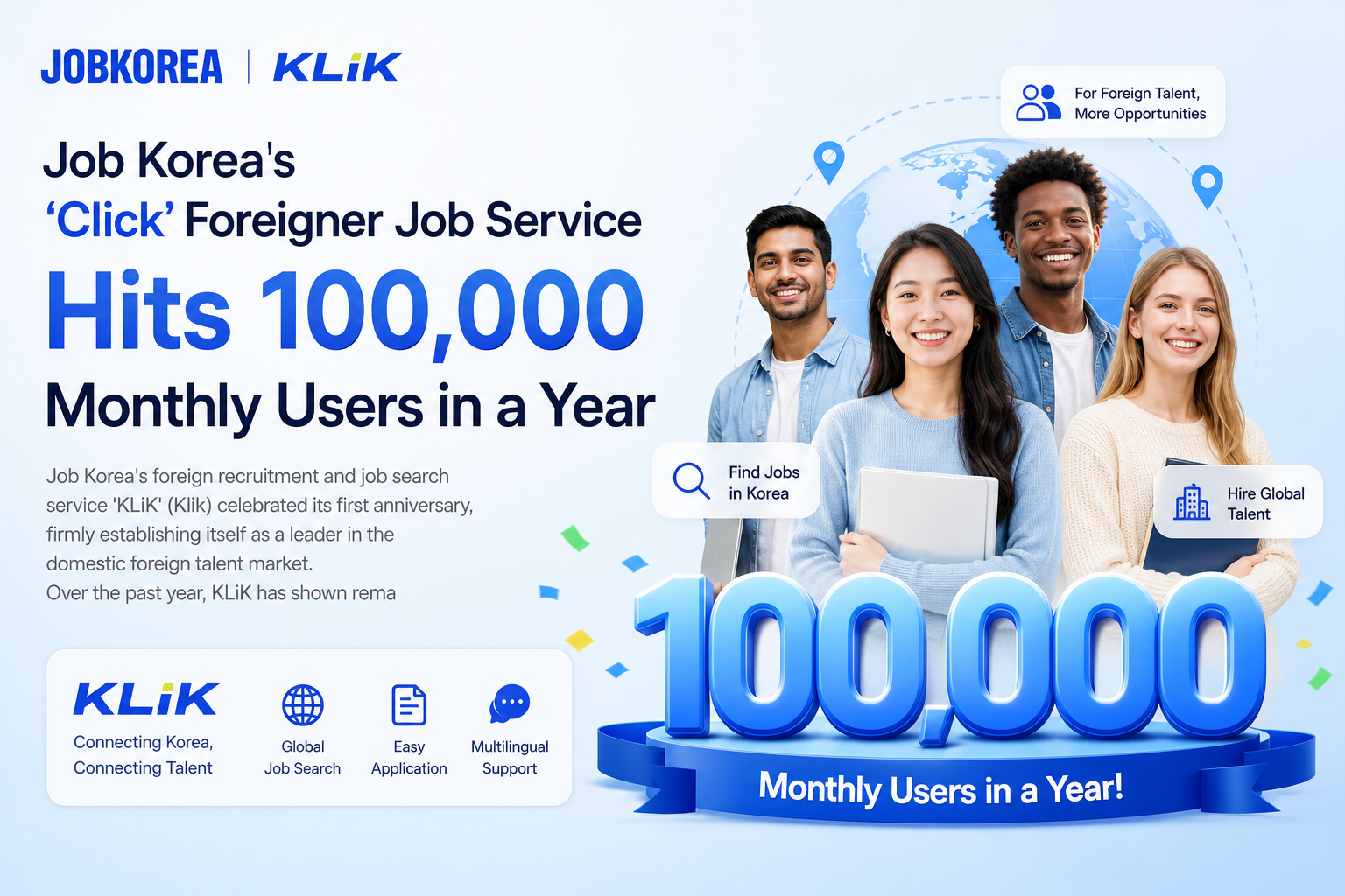 Job Korea's 'Click' Foreigner Job Service Hits 100,000 Monthly Users in a Year