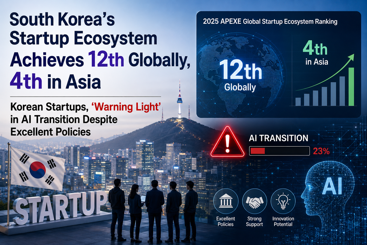 South Korea's Startup Ecosystem Achieves 12th Globally, 4th in Asia