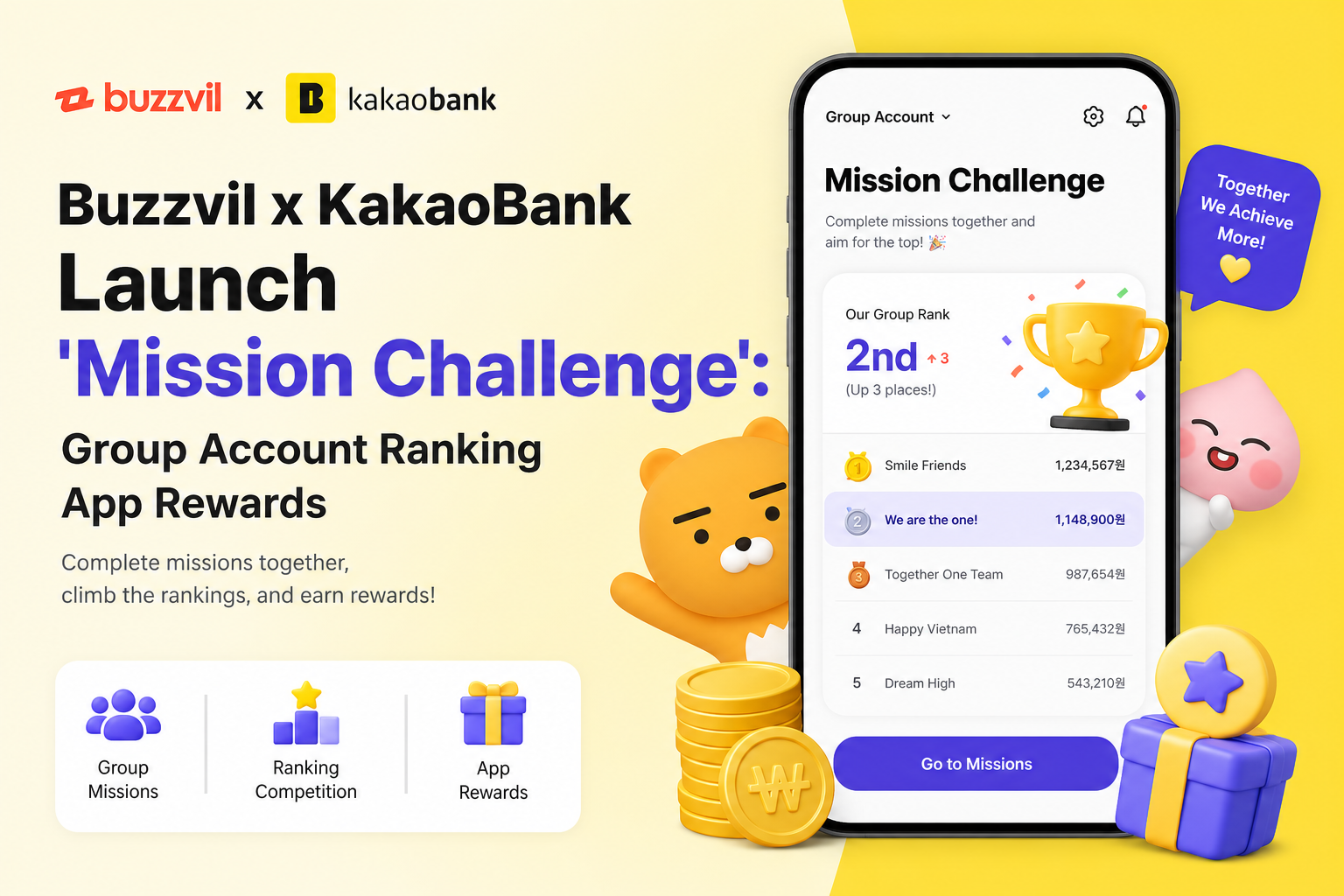 Buzzvil x KakaoBank Launch 'Mission Challenge': Group Account Ranking App Rewards