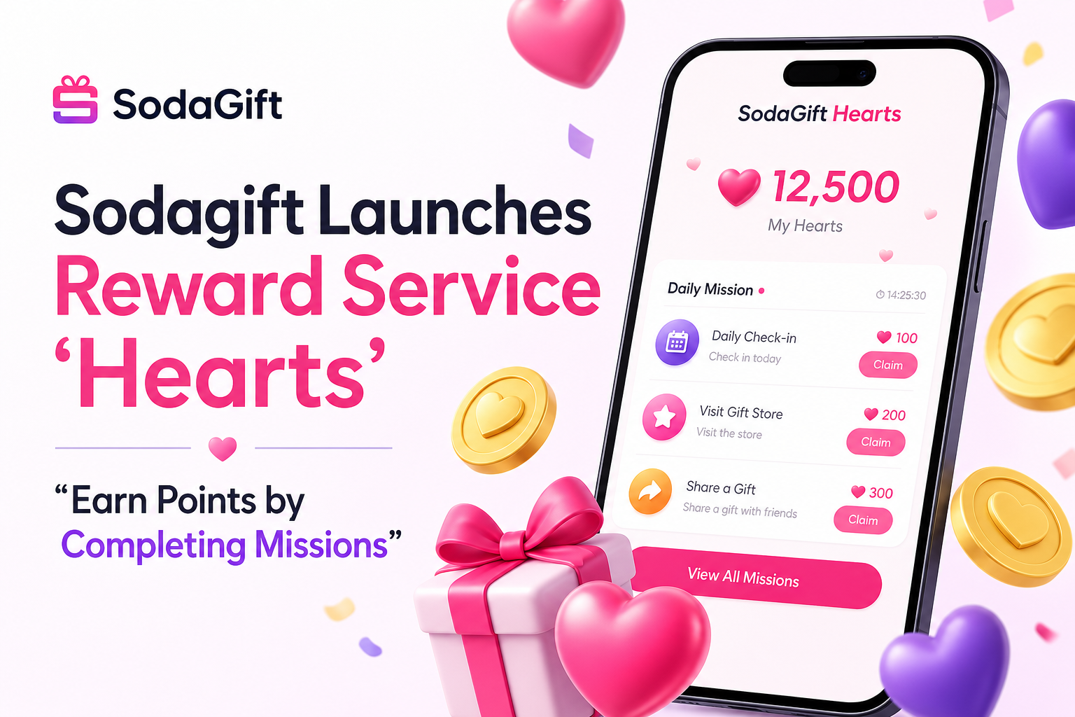 Sodagift Launches Reward Service 'Hearts'... "Earn Points by Completing Missions"