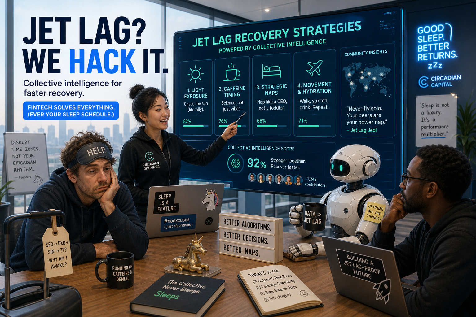 The Start-Up That Promises to Solve Jet Lag with Collective Intelligence: Is This the Future of Fintech or Just a Sleepy Dream?